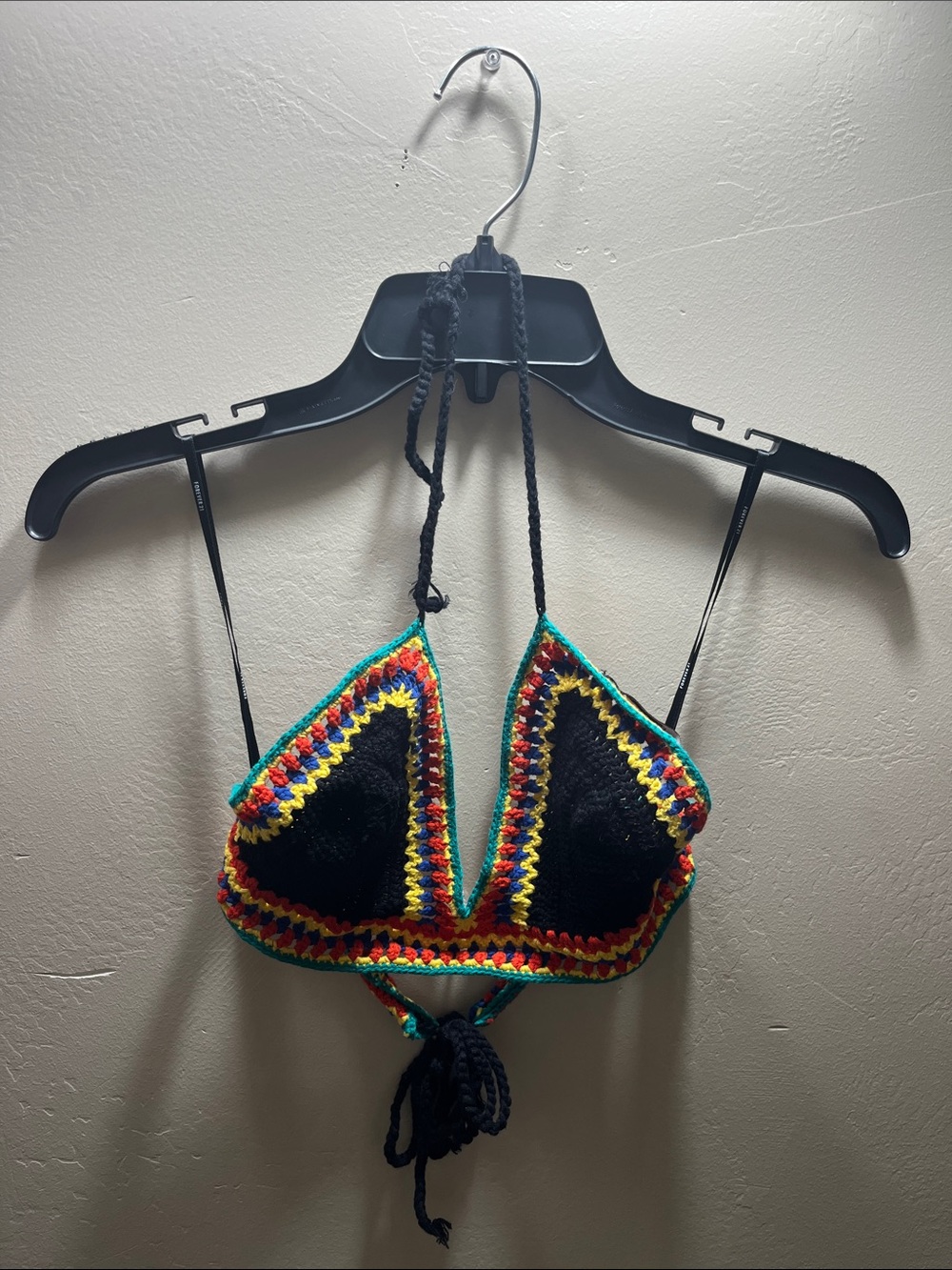 Forever 21 Black Crochet Triangle Bralette with Multicolor Trim